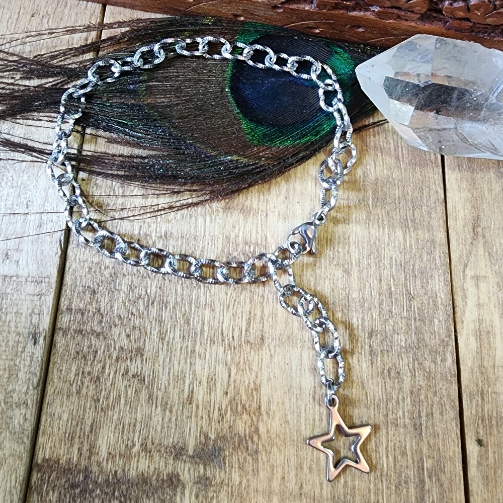 Stainless Steel Star Bracelet Adjustable Length Link Silver Charm Bracelet Blank
